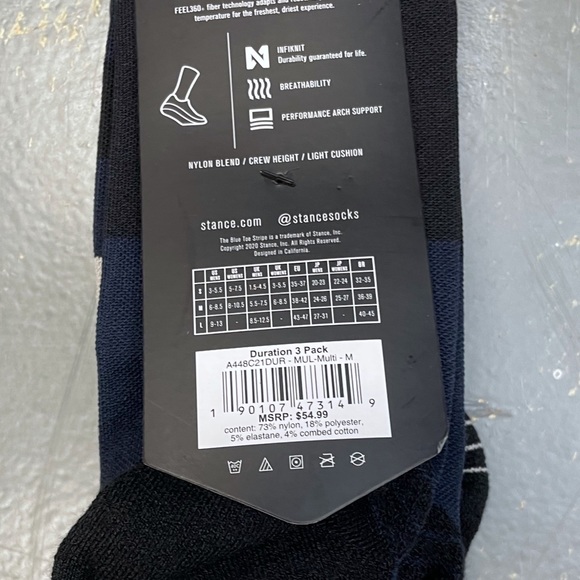 Stance 3 Pack Feel 360 Infiknit Crew Height Socks Duration Medium - Picture 4 of 5